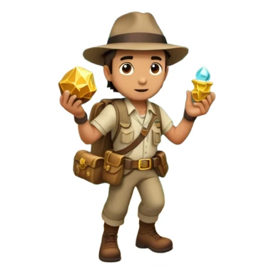 an adventure game, inspired by Uncharted-2. The design features a rugged explorer navigating through ancient ruins, with treasure and obstacles in the background. A dynamic environment with jungle, cliffs, and puzzles highlights the thrill of discovery and action. Transparent background. sticker