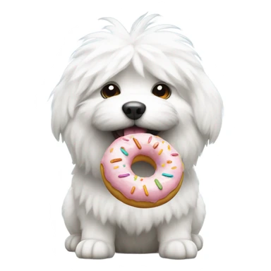 White fluffy dog holding a donut  sticker