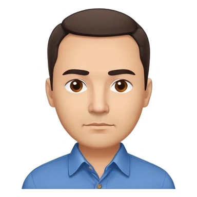 Middle-aged Hispanic man with round face, broad cheekbones, light skin. Warm brown eyes, thick straight eyebrows. Short brown hair combed slightly back with receding hairline. Professional look. Wearing a blue button-down shirt. sticker