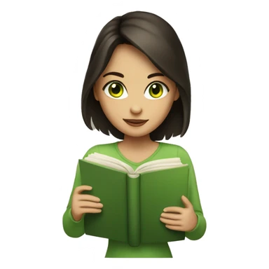 brunette girl with green eyes with book sticker