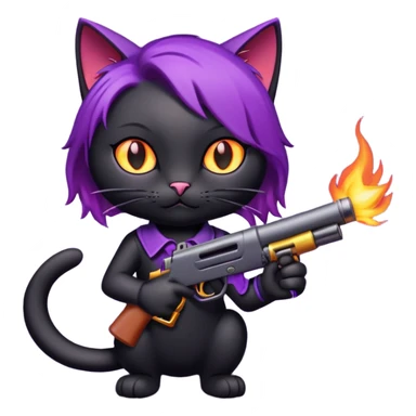 black cat with purple hair and fire gun sticker