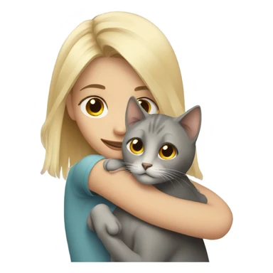 blonde girl hugs grey cat with brown eyes  sticker