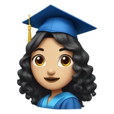 asian girl wearing blue graduation cap with long curly black hair sticker