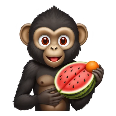 Big black monkey eating watermelon and fried chicken with a side of koolaid holding a basketball sticker