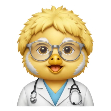chick animal with glasses, wearing doctor uniform sticker