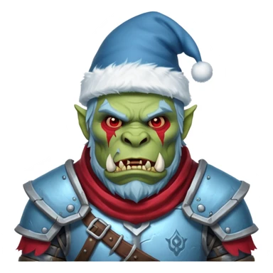
Fantasy Christmas orc legion soldier icon, iron tundra army theme, heavy winter armor, disciplined brutal look, icy blue steel armor with deep crimson accents, frozen metal texture, cold winter atmosphere, male variant sticker