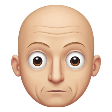 Steven Miller, bald, extremely pronounced grimace, very narrow rectangular head, bottom lip sticking out, eyelids nearly shut and drooping on the outer sides sticker