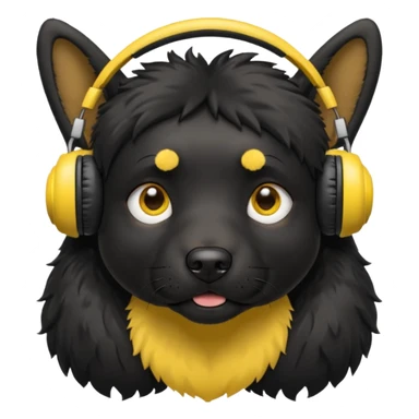 black dog wearing yellow headohones sticker