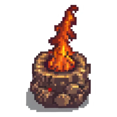high contrast anvil with fire in the background, pixel art style sticker