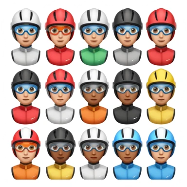 diverse horse race jockey portraits, head and shoulders only, different skin tones, different helmet colors, racing goggles, 3D cartoon, mobile game icon style, clean background, no text, no watermark
 sticker