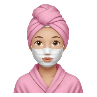 Clean girl influencer character, chest-up portrait, wearing a pink towel wrapped around the head, half-face skincare mask (applied only on one side of the face), relaxed confident expression, , minimal chic self-care aesthetic, subtle beauty accessories sticker