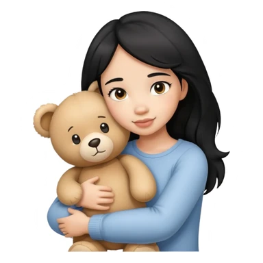 a black hair girl hugging a teddy bear sticker