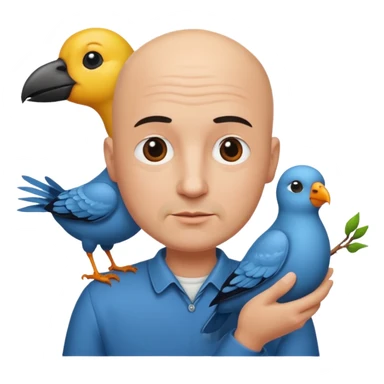bald man with bird sticker
