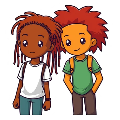 a pretty brownskin girl with read hair and a brownskin boy with dreads infront of his face  sticker