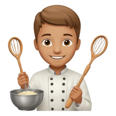 Male Young Pastry Chef – smiling, holding whisk and mixing bowl. sticker