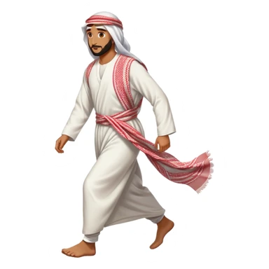 Arab man walking, traditional thobe and keffiyeh, mid-stride sticker