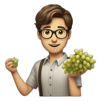 Classy short-brown-haired, bitter, bespectacled young man throwing grapes sticker