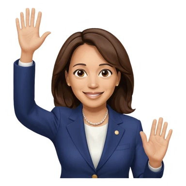 Kamala Harris waving gently with one hand, subtle smile sticker