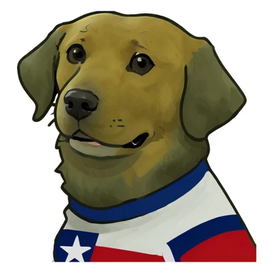 Golden retriever wearing a Texas flag shirt sticker