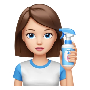 Barbie girl with makeup, blue eyes , and bob long haircut, short brown hair in white T-shirt, face Wash Cream sticker
