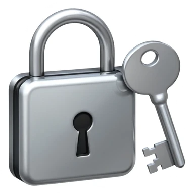 A chrome silver lock and key emoji, smooth metallic surfaces, glossy reflections, luxury swag vibe, minimal iOS emoji style, centered on clean white background sticker