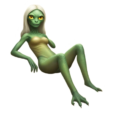 a Reptilian alien woman laying on the beach sticker