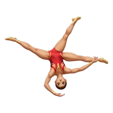 A skilled acrobat mid-air, executing a breathtaking flip with perfect control. The pose radiates strength, balance, and agility. The background suggests a dynamic performance space, with stage lights or a competition arena, emphasizing motion, precision, and teamwork. sticker