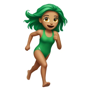 Running out of house, in bathing suit  with red green hair girl sticker