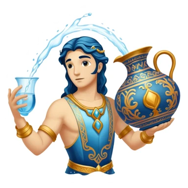 The zodiac symbol Aquarius. A mystical beautiful water bearer, pouring water from a large, intricate, and arcane vase sticker