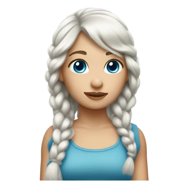 The girl with white hair with bangs hangs over her right shoulder with a braided hair and has a pair of blue eyes. sticker