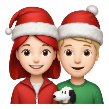 Snoopy wearing and Christmas hat human girl and boy sticker
