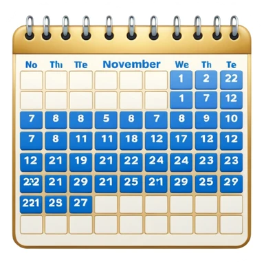 generate a calender page with november 22 written on it, an ios styled icon , background free , blue and gold and white colors sticker