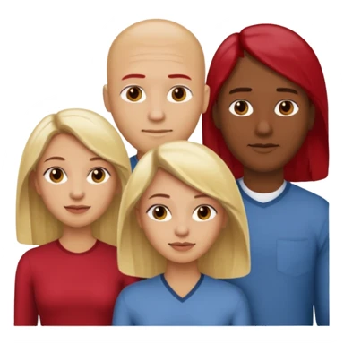 one male medium dark skin tone no hair and one woman light skin tone blonde highlights shoulder length hair and one woman light skin tone deep red long hair three people total sticker