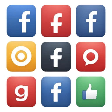 Socail media sauare emoji style icons 
Creat the quadrant with the logos of F.B, X, Trustpilot, Instagram, Youtube, Linkedineach icon is ther only ones, asme size, only icons of the social media that I mentioned only 6 icons sticker