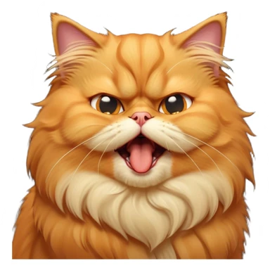 Cinematic Derpy Grumpy Comical Orange Persian Cat Portrait Emoji, Head tilted playfully with an adorably awkward yawning expression, fluffy orange fur with soft cream and golden undertones, Simplified yet hilariously derpy features, highly detailed, glowing with a warm but slightly confused glow, high shine, a mix of lazy and clueless, stylized with a touch of whimsy, bright but with a completely derpy and grumpy face, soft glowing outline, capturing the essence of a quirky yet chubby, grumpy kitty, so endearing it feels like it could stretch out of the screen and demand attention with its wonderfully derpy charm while yawning! sticker