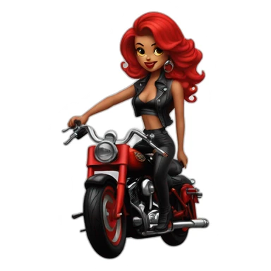 Chica pin up pelo rojo sobre moto Harley Davidson negra sticker