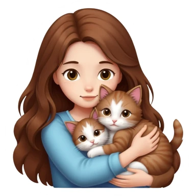 A girl with long hair tightly hugged a kitten sticker