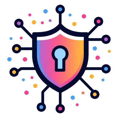 A secure network logo with shield and digital network nodes sticker