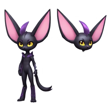 Shiny Cool Punk pastel Black beautiful ethereal fantasy Kawaii Sona Umbreon-Espeon-Litten-Fakemon-cat-animal with edgy bat-wings-ears vtuber model Full Body sticker