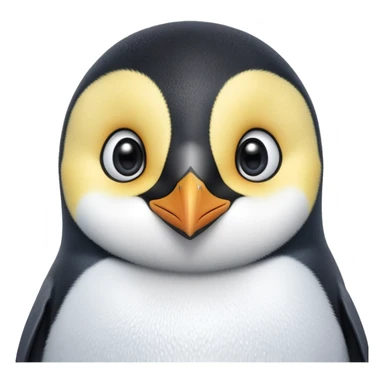 cinematic-cute-emperor-penguin-portrait-emoji,-head-tilted-playfully-and-inquisitively,-with-glossy,-pristine-plumage-accented-by-a-bright-beak-and-round,-sparkling-eyes-filled-with-curiosity,-simplified-yet-irresistibly-adorable-features zoomed into the face sticker