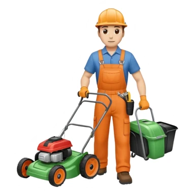Maintenance worker
with lawnmower, full body, walking sticker