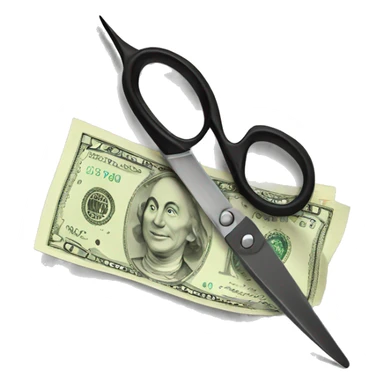 a pair of scissors cutting a banknote sticker