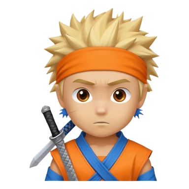 A blonde ninja boy with spiky hair, whisker marks on cheeks, orange outfit, and blue headband with metal plate sticker
