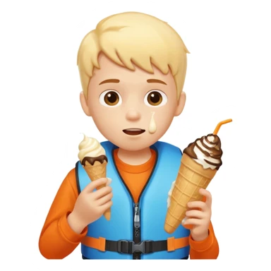 boy kid wearing lifejacket, eating ice cream sticker