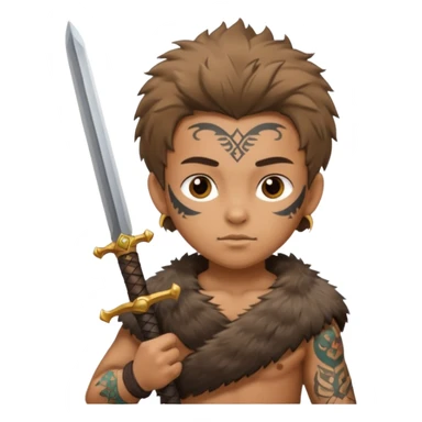 tattoed warrior ancient kid holding sword with fur sticker