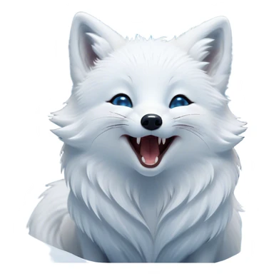 Cinematic Cute Yawning Arctic Fox Portrait Emoji, Head tilted slightly with a dramatic, wide-open yawn, showcasing a soft, downy white Fur with subtle icy blue accents and gently drooping ears, round eyes barely open in drowsy contentment, Simplified yet irresistibly adorable features, highly detailed, glowing with a soft, cozy glow, high shine, relaxed yet expressive, stylized with a touch of arctic whimsy, bright and endearing, soft glowing outline, capturing the essence of a sleepy yet affectionate arctic fox, so drowsy it feels like it could stretch out of the screen and curl up for a nap! sticker