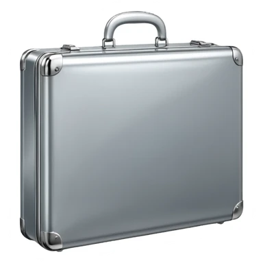 A luxury briefcase emoji made of polished silver chrome, smooth rectangular shape, metallic reflections, minimal high-end design, swag business aesthetic, iOS emoji style, centered, clean white background
 sticker