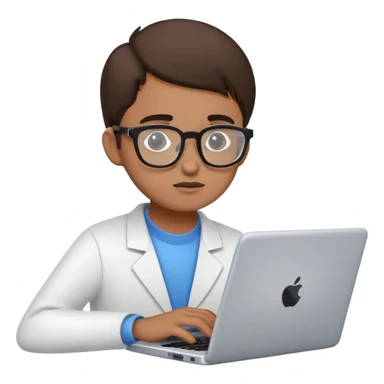 Junior IT Specialist with small laptop, glasses, looking inexperienced, with basic coding skills sticker