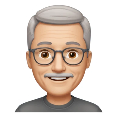 54 year old man, short shaved grey hair, goatee, glasses sticker