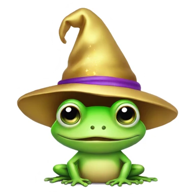 Green cute little frog with purple hat with gold wizard stars on his head sticker